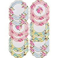 Talking Tables Platos medio con detalles florales ‘TS4.’ Paquete de 12 con 3 patrones diferentes. Para una fiesta de…